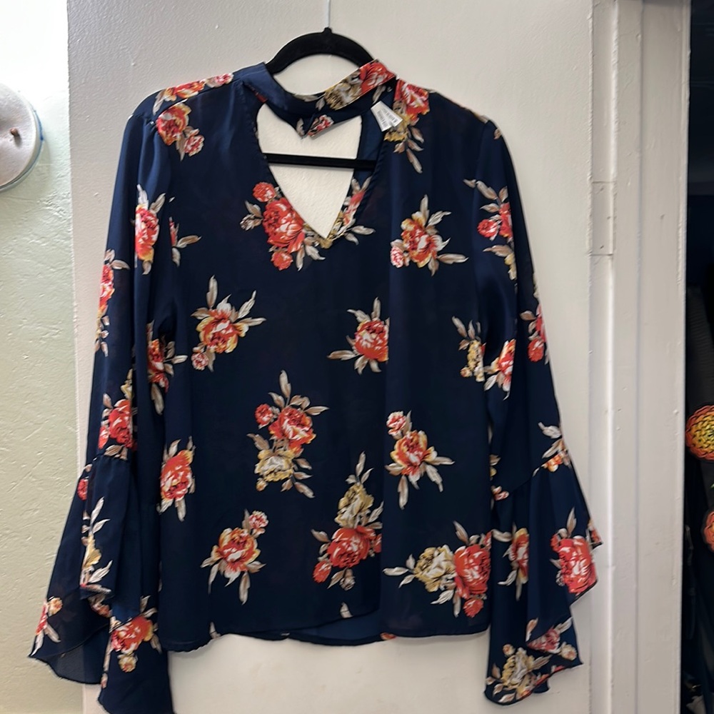 Navy blue shirt with flowers